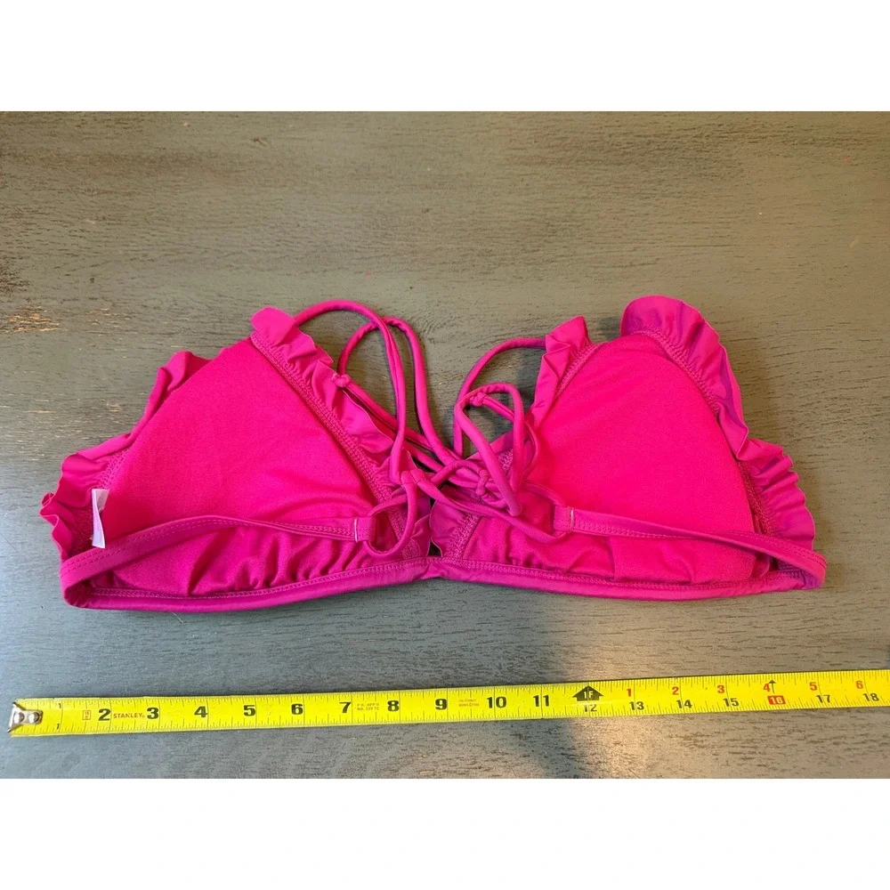 Xhilaration Hot Pink Ruffle Triangle Bikini Top Strappy Back XL